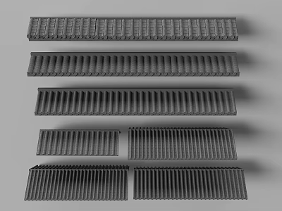 Black Vertical Striped Elongated Building Components Arranged in Various Sizes and Shapes 3d model