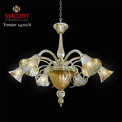 Elegant Gold Chandelier With Multiple Transparent Glass Shades And Decorative Arms 3d model