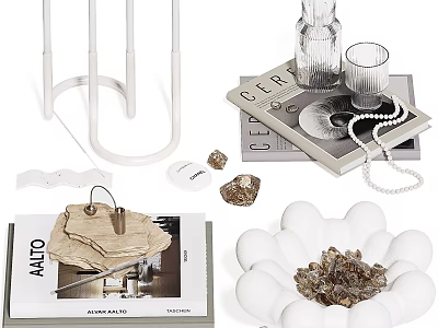 Elegant Modern Decorative Ornaments Set With Vase Tray Pearls And Book 3d model