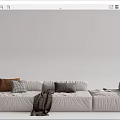 Modern Light Gray Sectional Sofa With Brown Checkered Pillows Knitted Throw Blanket And Magazines