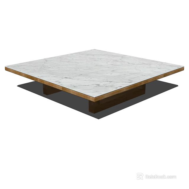 Modern Square Coffee Table With White Marble Top And Wooden Base 3d model 