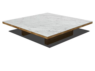 Modern Square Coffee Table With White Marble Top And Wooden Base 3d model
