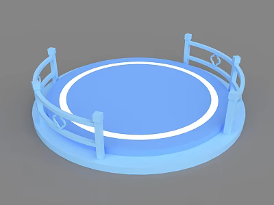 Blue Circular Art Installation With Railing And Decorative Rings And White Glowing Lines 3d model