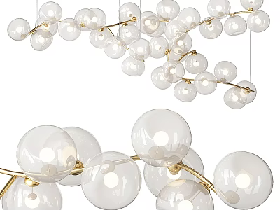 Elegant Modern Chandelier Featuring White Glass Globes and Golden Branches 3d model