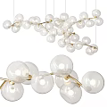 Elegant Modern Chandelier Featuring White Glass Globes and Golden Branches