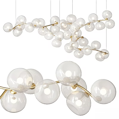 Elegant Modern Chandelier Featuring White Glass Globes and Golden Branches 3d model