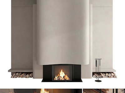 Elegant Modern Fireplace Design With Burning Fire And Wood Stack 3d model