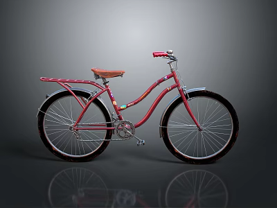 Red Vintage Bicycle With Brown Seat And Stylish Retro Frame Design 3d model