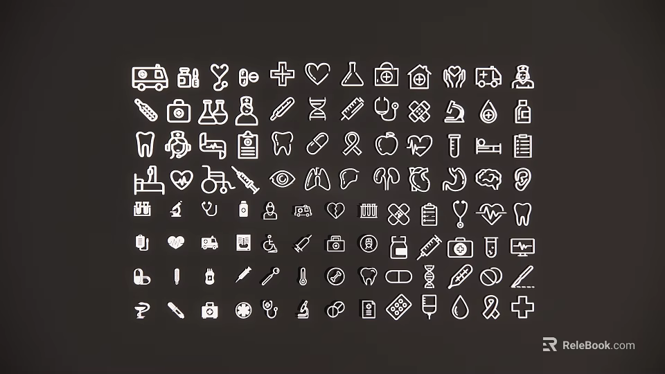 Simple Line Design Pendants Set With Various White Icons On Black Background 3d model 