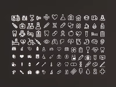 Simple Line Design Pendants Set With Various White Icons On Black Background 3d model