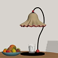 White Bell Table Lamp With Red Trim And Fruit Bowl Initial B Glass On Table