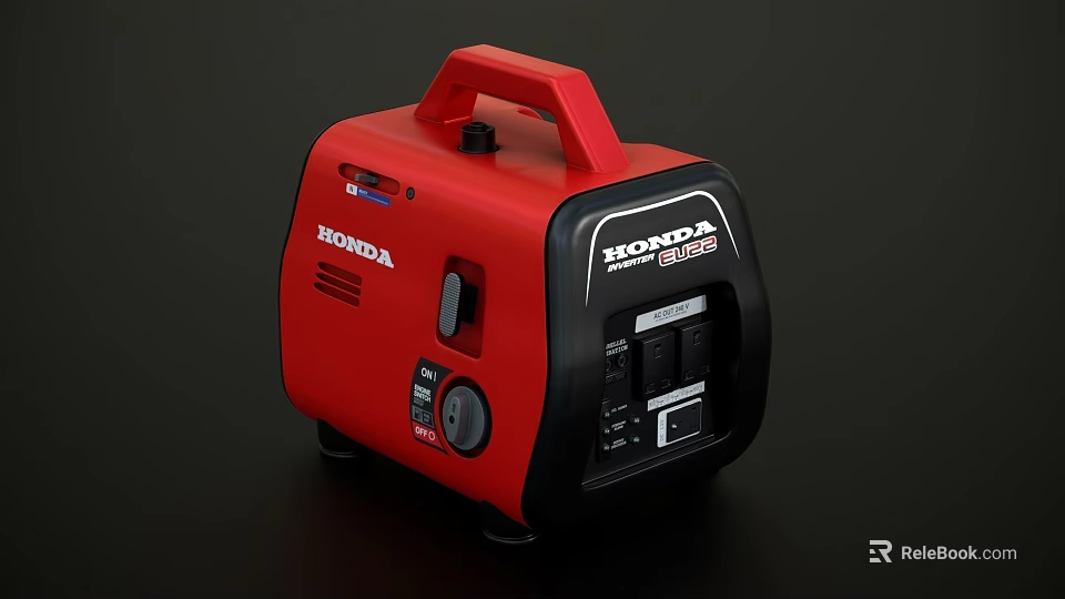 Red And Black Honda Portable Industrial Generator With Control Knobs And AC Outlets 3d model 