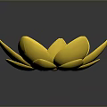 Golden Metallic Lotus Shaped Decorative Piece With Blue Patterns On Black Background And Reflection