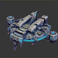 Futuristic Sci-Fi Mechanical Platform With Circular Base Blue Lighting And Metallic Parts 3d model