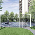 Residential Landscape Featuring Basketball Court Surrounded By Green Trees And Open Space