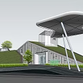 Modern Landscape Architecture Design With Grass Roof Water Ponds And Curved Paths