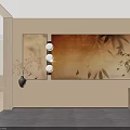 Abstract Painting With Bamboo Elements On Modern Wall And Warm Pendant Lighting 3d model