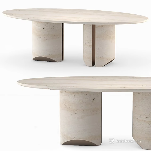 Modern Sleek Side Table With Oval Light Colored Stone Top And Cylindrical Legs 3d model 