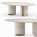 Modern Sleek Side Table With Oval Light Colored Stone Top And Cylindrical Legs 3d model