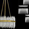 Modern Crystal Chandelier Design With Circular Layers Clear Glass Pendants And Gold Frame