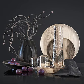 Modern Jewelry Ornaments Combination Decanter Glass Vase Branch Dry 3d model
