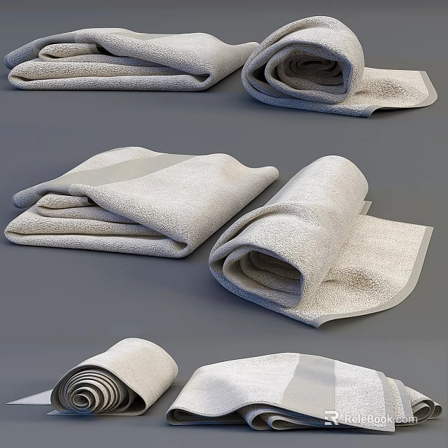 Soft Cotton Towels Neatly Folded and Rolled in Light Gray 3d model 