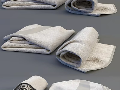Soft Cotton Towels Neatly Folded and Rolled in Light Gray 3d model