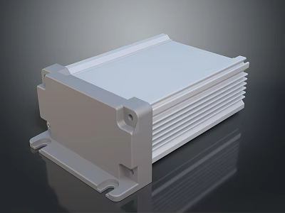 Durable Grey Metal Enclosure with Heat Sink Fins and Mounting Holes for Industrial Electronic Applications 3d model