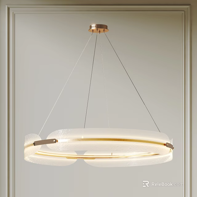 Modern Double Ring Chandelier with Frosted Glass Brass Accents and Warm Hanging Light 3d model 