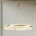 Modern Double Ring Chandelier with Frosted Glass Brass Accents and Warm Hanging Light