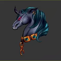 Magical Creature Character With Blue Mane Red Eyes Orange Collar Green Gems And Chain