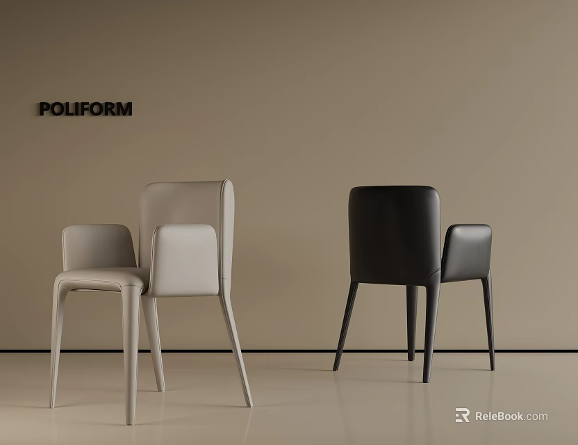 Poliform Modern Stylish Single Chairs in Light Gray White and Black Design 3d model