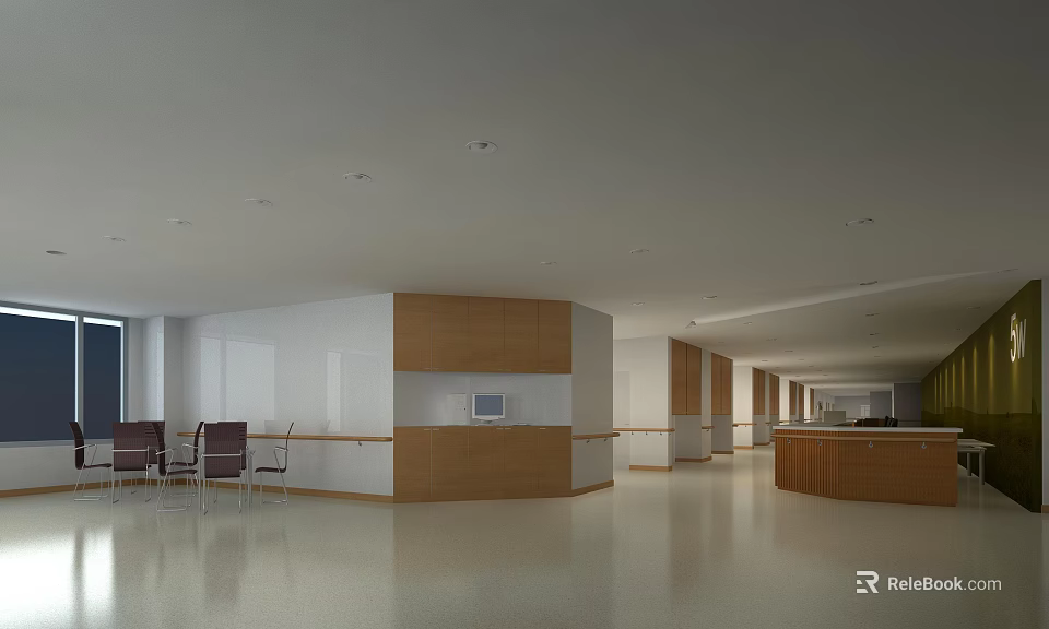 Modern Lobby Interior With Wooden Reception Desk Chairs And White Walls 3d model 