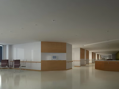 Modern Lobby Interior With Wooden Reception Desk Chairs And White Walls 3d model