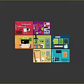 Cartoon Scene Of Colorful Cube Rooms With Various Miniature Furniture And Vibrant Design