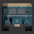 Vintage Blue Bus With Beige Roof Windows Wheels And Front Logo