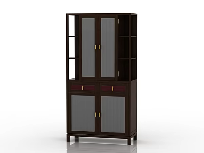Modern Dark Wood Decorative Cabinet Design With Glass Doors Drawers And Open Shelves 3d model
