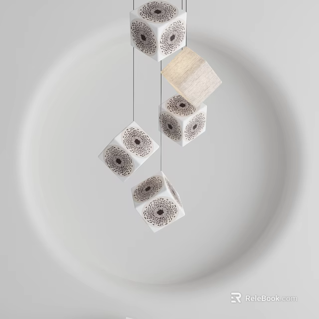 Modern Minimalist Hanging Chandelier With Multiple White Cube Shades And Circular Patterns 3d model