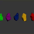 Colorful Polyhedral Gemstones in Green Pink Blue Yellow Red on Black Background with Reflections