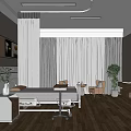 Modern Hospital Outpatient Clinic Room With Comfortable Bed Medical Equipment Curtains TV And Wooden Flooring