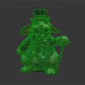 Ornate Decorative Rabbit Figurine Wearing Blue Top Hat Green Coat With Floral Patterns And Cane