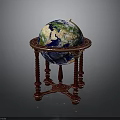 Decorative Globe With Blue Green Earth Surface On Ornate Red Wooden Stand