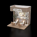 Ao's Coffee Exhibition Booth Interior With Tables Chairs Plants And Display Shelves
