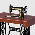 Singer Industrial Sewing Machine On Wooden Table With Metal Legs And Drawers