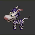 Cute 3D Cartoon Zebra With Purple Mane Tail Stripes Pink Nose And Blue Eyes