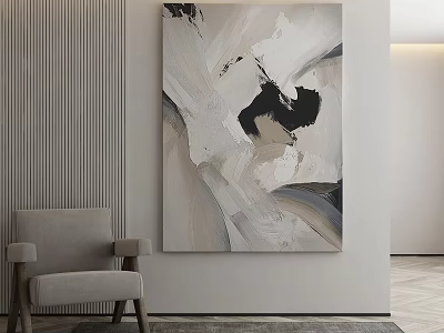 Abstract Painting On Wall With Gray Chair In Modern Interior Space 3d model