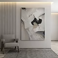 Abstract Painting On Wall With Gray Chair In Modern Interior Space