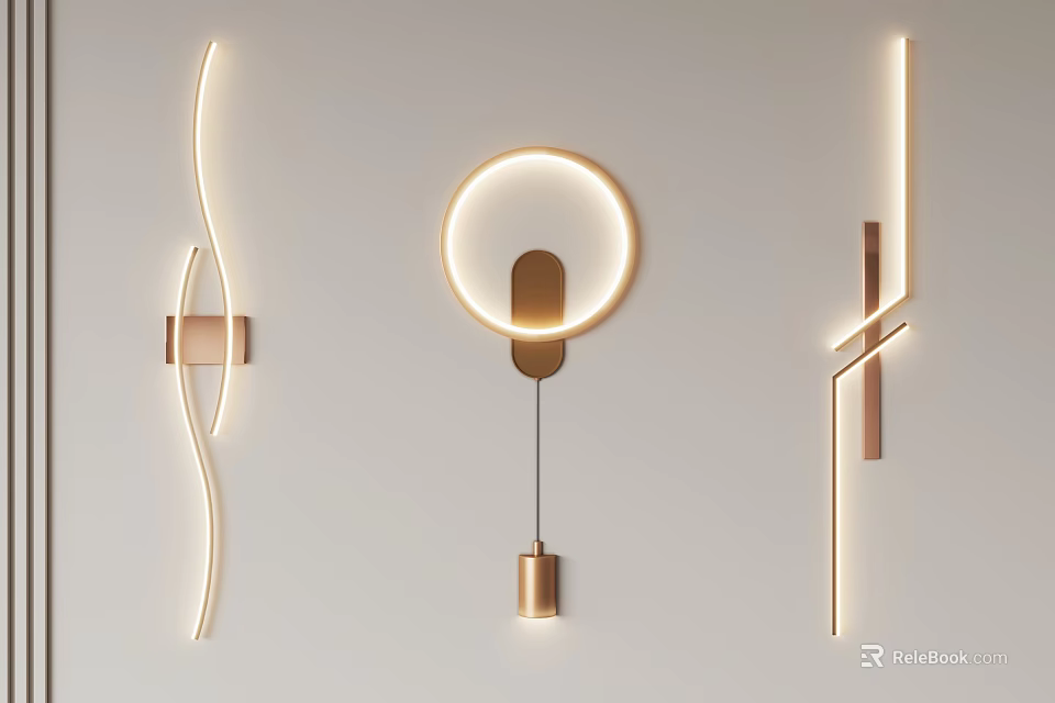 Modern Wall Lamps Contemporary Design With Round Curved And Linear Shapes Copper Accents LED Lighting 3d model 