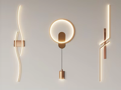 Modern Wall Lamps Contemporary Design With Round Curved And Linear Shapes Copper Accents LED Lighting 3d model