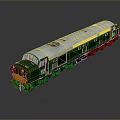 Vintage Green and Silver Diesel Train Model with Red Accents and Reflective Surface